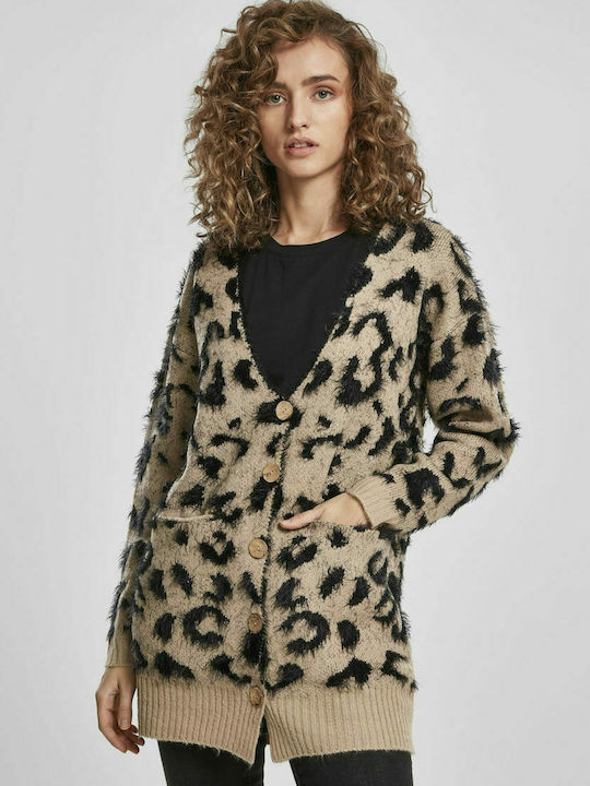 Μακριά Γυναικεία Πλεκτή Ζακέτα Leopard