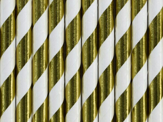 PartyDeco Stripped Gold Straws Paper 10pcs