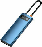 Baseus Metal Gleam Series 6in1 USB-C Docking Station με HDMI 4K PD Ethernet Μπλε