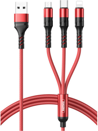 Remax RC-186th Braided USB to Lightning / Type-C / micro USB Cable 3.1A Κόκκινο 1.2m
