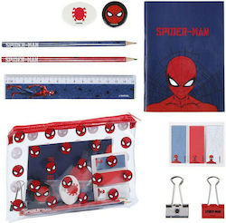 Cerda Spiderman Kids Stationery Set with Pencil, Sharpener, Eraser, Notepad, Ruler and Pencil Case 12pcs