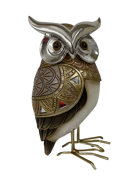 Karvounis Decorative Owl Polyresin in Ecru - Gold 8.5x8x15.5cm 1pcs