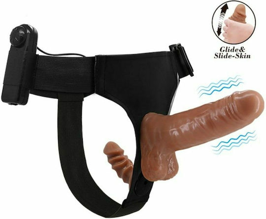 Baile Ultra Passionate Harness Dual Penis Strap On Harness with Double Dildo and Vibration in color Flesh