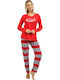 Vienetta Secret Winter Damen Pyjama-Set Baumwolle Rot