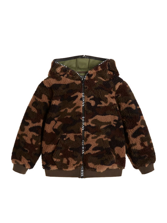 Kids Sweatshirt Cardigan Fleece with Hood Brown