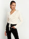 Toi&Moi Women's Crop Top Long Sleeve with V Neckline White