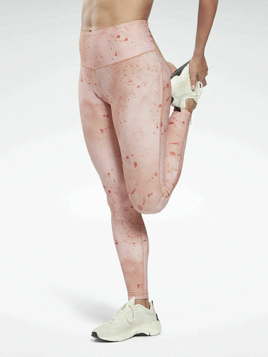 Reebok Les Mills® Lux Bold Training Γυναικείο Μακρύ Κολάν Ψηλόμεσο Ροζ