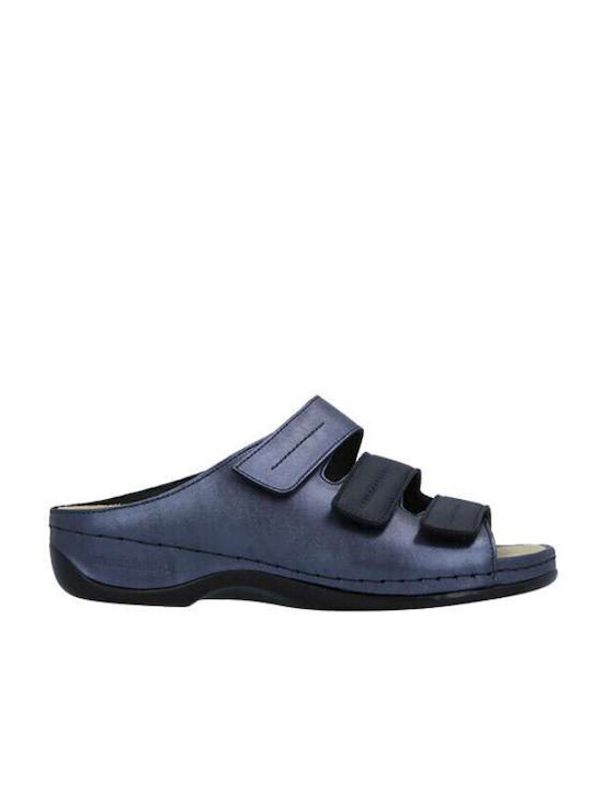 Andrea Leather Women's Anatomic Blue Flat Sandals