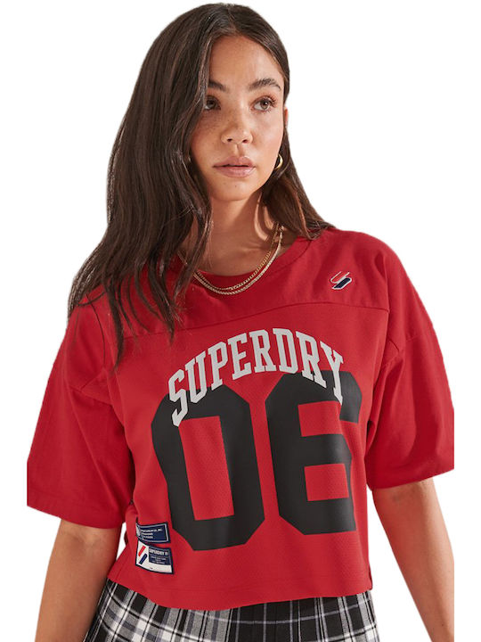 Superdry Γυναικείο Oversized Crop T-shirt Κόκκινο