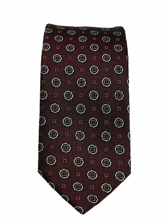 Men's Tie with Handkerchief Bordeaux-Brown Polka Dots 8 cm NINO VENTURI (T8) - Bordeaux