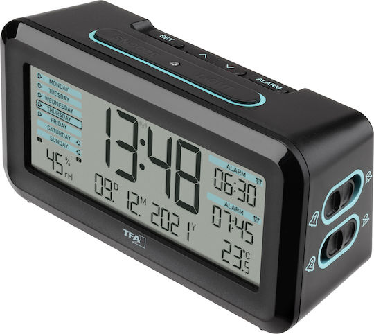 TFA Tisch-Digitaluhr mit Wecker Black Mit Raumklima 60.2562.01