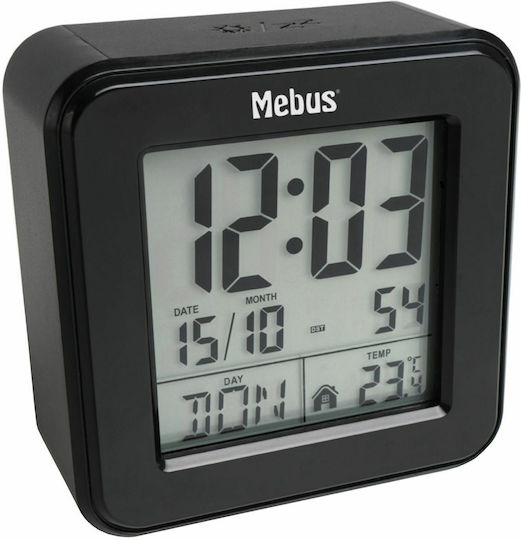 Mebus Επιτραπέζιο Ψηφιακό Ρολόι LCD Πλαστικό με Ξυπνητήρι Μαύρο 25595