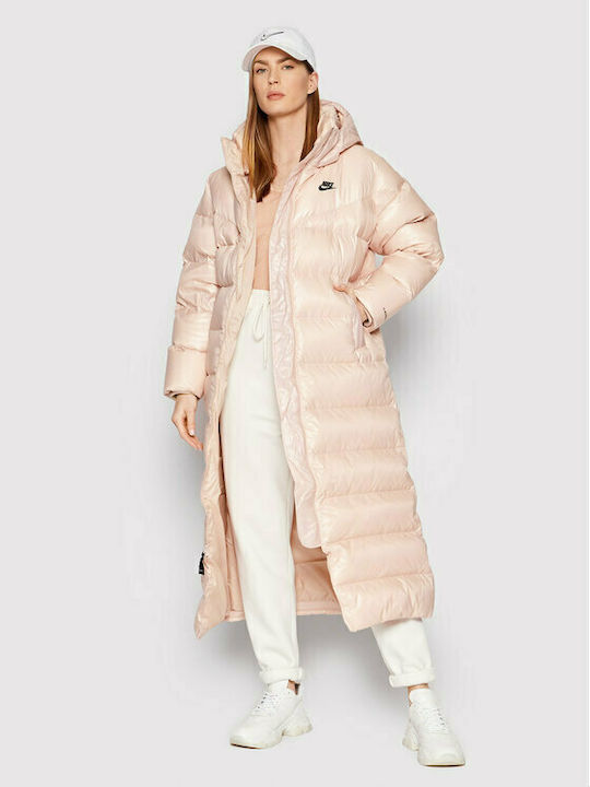 Nike Sportswear Therma Fit City Μακρύ Γυναικείο Puffer Μπουφάν για Χειμώνα Ροζ