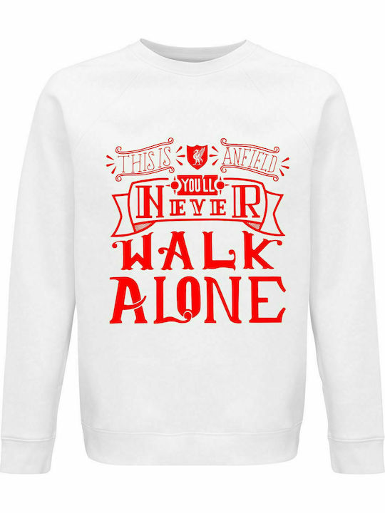 Swearshirt Unisex, Organic " This Is Anfield, You Never Walk Alone, Liverpool " White
