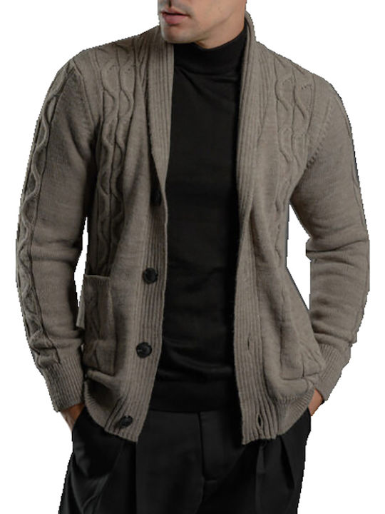 Men's Knitted Cardigan with Buttons Brown