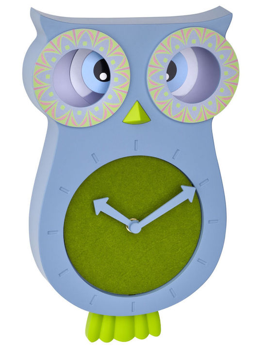 TFA Kinder Wanduhr Lucy Hölzernes mit Pendel Blue-Green 33.2εκ.