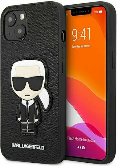 Karl Lagerfeld Saffiano Ikonik Karl`s Patch Umschlag Rückseite Kunststoff Schwarz (iPhone 13 Mini)