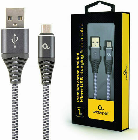 Cablexpert Braided USB 2.0 to micro USB Cable Γκρι 1m (CC-USB2B-AMmBM-1M-WB2)
