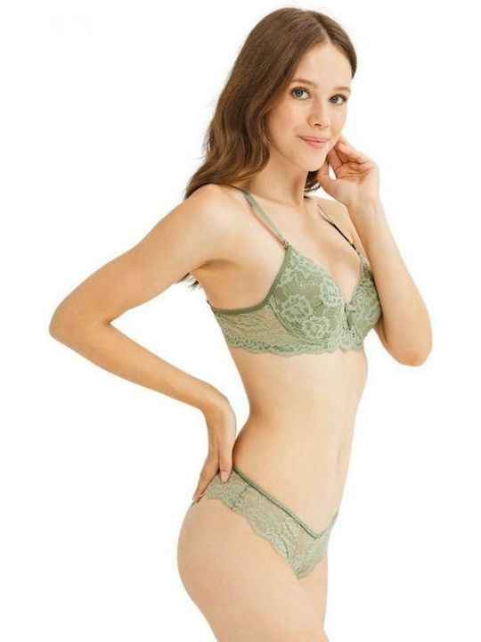 Cansoy Lace Underwear Set with Bra & Brazil Kha...
