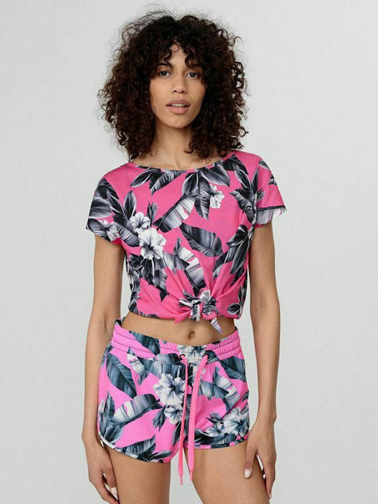 Γυναικείο Crop T-shirt Floral Φούξια
