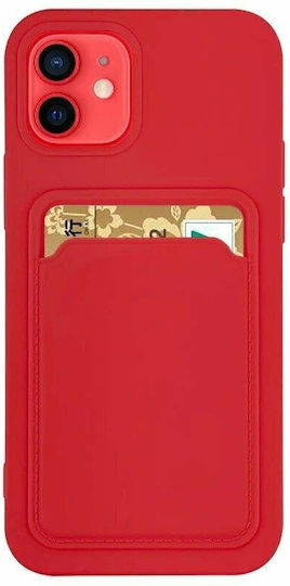 Hurtel Card Case Umschlag Rückseite Silikon mit Kartenhalter Rot (iPhone 12 / 12 Pro)
