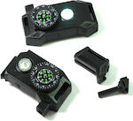 Black plastic buckle with LED light, compass, whistle, and keychain 68x32mm