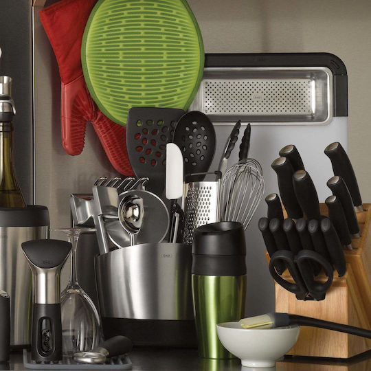 OXO Στραγγιστήρι για Μαχαιροπίρουνα Inox Ασημί 21x12x16cm