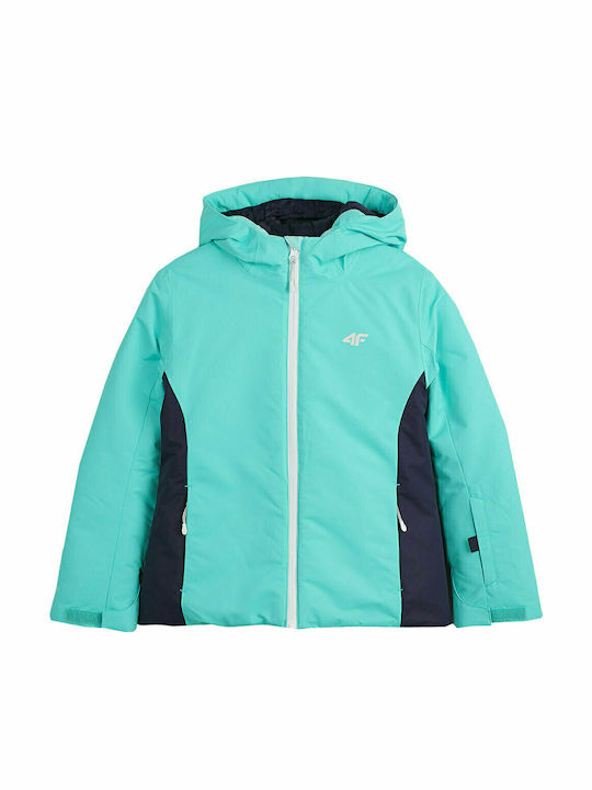 Waterproof Kids' Sports Jacket Short Double Sided with Hood Turquoise