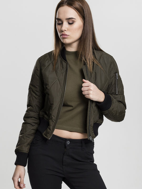 Kurz Damen Bomberjacke Khaki