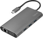 LogiLink USB-C Docking Station with HDMI 4K PD Ethernet and Support for 2 Monitors Silver (UA0383)