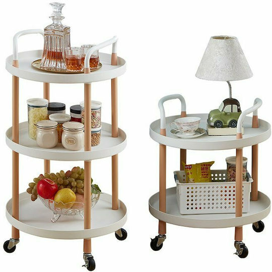 Masă Laterală Rotundă Metalică cu Roți Albă L48xL48xÎ82cm