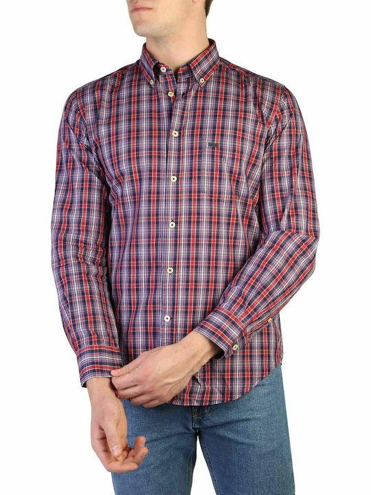 Long Sleeve Cotton Shirt in Regular Fit Checked Red 213B1230A E74