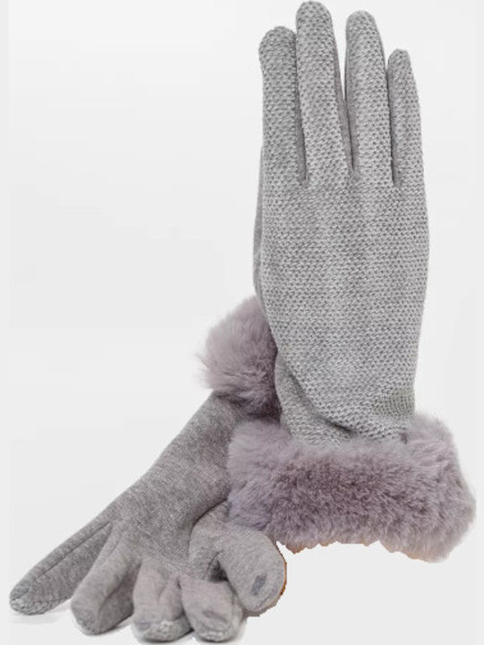 Fragola Women's Woolen Gloves with Fur Gray GL-...