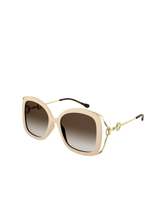 Gucci Sonnenbrillen mit Beige Rahmen und Braun Verlaufsfarbe Linse GG1021S 003