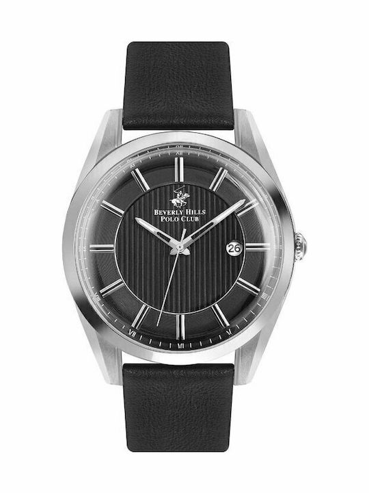 Beverly Hills Polo Club Herrenuhr 44mm Batterie mit Schwarz Lederarmband