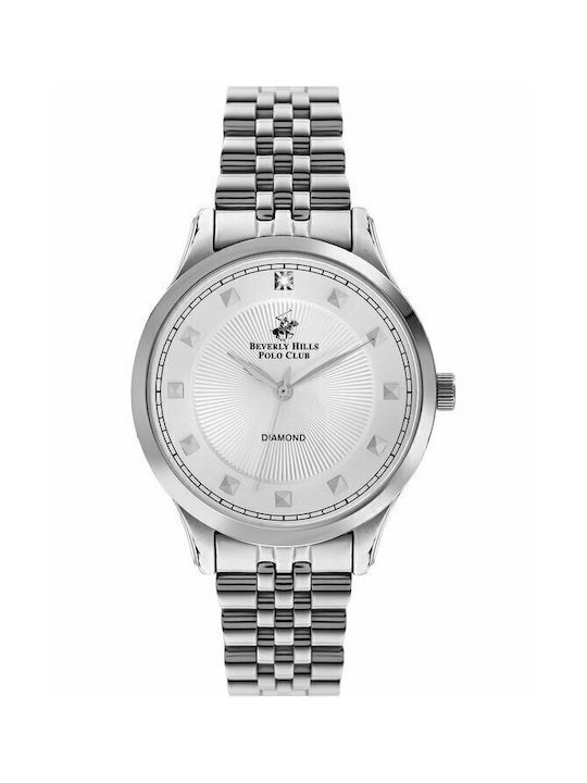 Beverly Hills Polo Club Diamond Watch with Silver Metal Bracelet