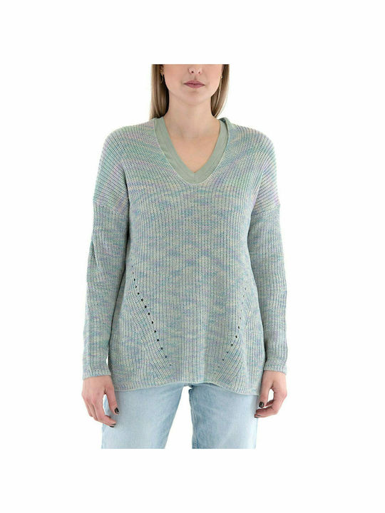 Only Women's Long Sleeve Sweater Cotton with V Neckline Green