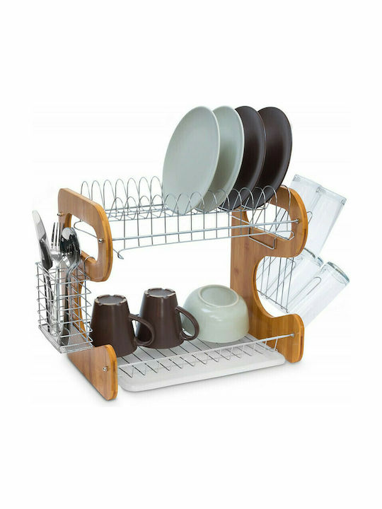 Relaxdays Dish Drainer Double Tier Metallic in Brown Color 38.5x26.5x35cm