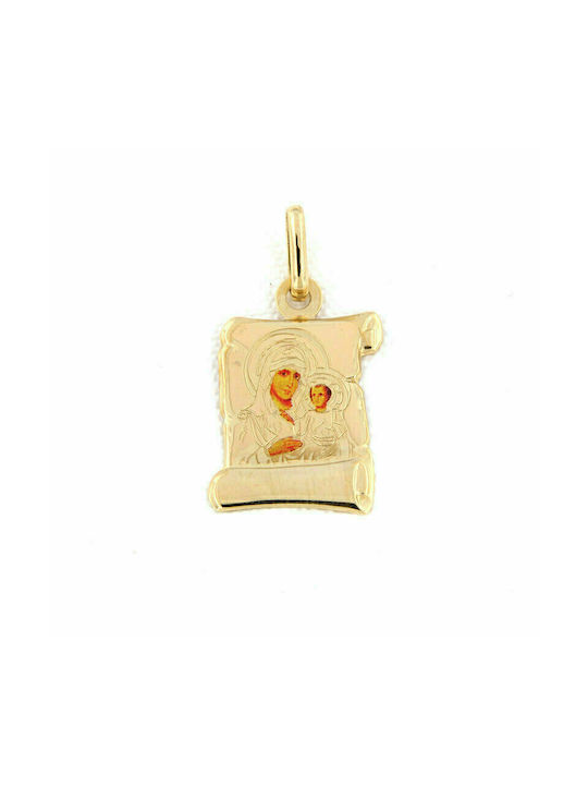 Gold Virgin Mary in Papyrus shape with enamel for Boy and Girl 14 and under.