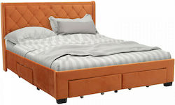 Blanca Κρεβάτι Υπέρδιπλο Επενδυμένο με Ύφασμα Κεραμιδί με Συρτάρια & Τάβλες 160x200cm