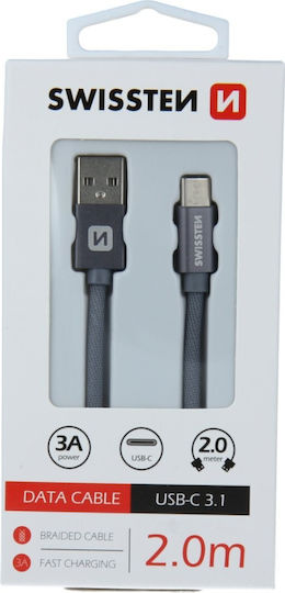 Swissten Braided USB 2.0 Cable USB-C male - USB-C Gray 2m (71521302)