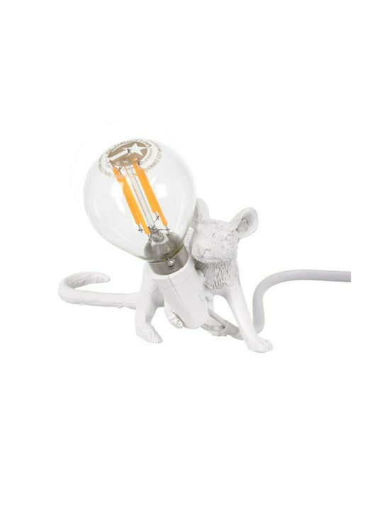 GloboStar Mouse Διακοσμητικό Φωτιστικό Φιγούρα με Ντουί για Λαμπτήρα E12 σε Λευκό Χρώμα