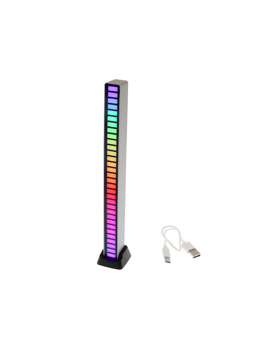 Decorativă Lampă LED Baterie Μπάρα Φωτισμού Led Με Διακύμανση Χρωματισμών Βάση Αναγνώρισης Φωνής Ασημί D08-RGB