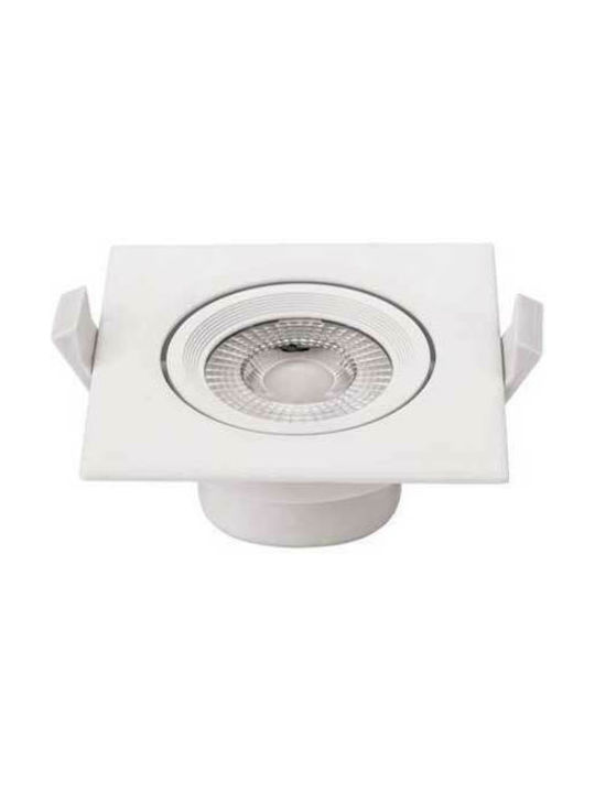 Optonica Square Metallic Recessed Spot with Integrated LED and Warm White Light White 11.5x11.5cm. 1pcs