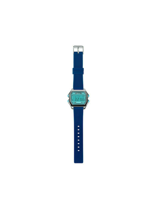 I AM Digital Watch Battery with Blue Rubber Strap