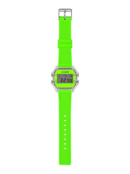I AM Digital Men's Watch 44mm Battery with Green Rubber Strap