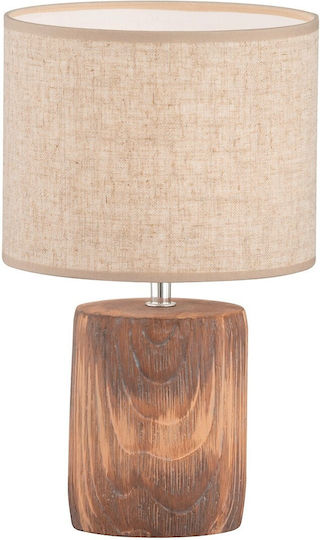 Fischer Honsel Malik Wood Vintage Table Lamp for Socket E14 with Beige Shade and Brown Base Fischer Honsel Malik Wood Vintage Table Lamp for Socket E14 with Beige Shade and Brown Base