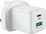 Joyroom Charger Without Cable with USB-A Port and USB-C Port 30W Power Delivery / Quick Charge 3.0 Whites (L-QP303)