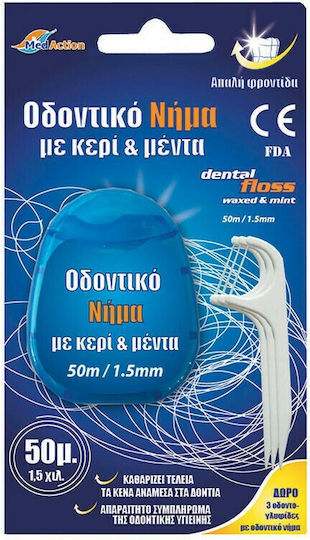 Gifa Med Action & Floss Picks 3pcs Fire Dentar Ață Dentară Cu Aromă De Mentă 50m