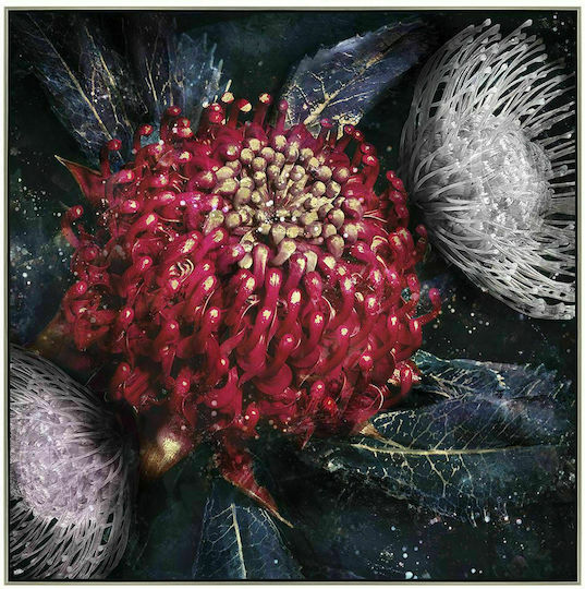 Iliadis Red Flower With Blue Leaves Πίνακας Ελαιογραφία σε Καμβά 82x82cm